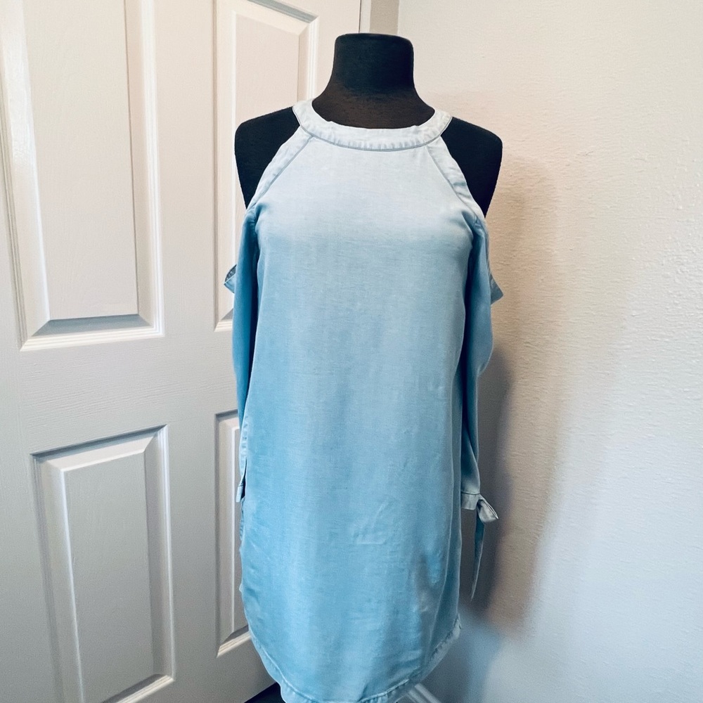 1250 C blue, open shoulder mini dress size S